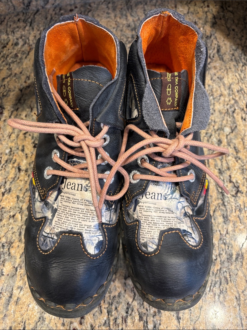 TMA Eyes Newspaper Print Leather Ankle Boots Women’s US 8 EU 39 Made for Germany